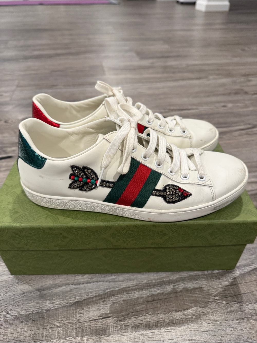 GUCCI ACE Arrow Embroidered Sneakers Women’s 38.5 US Size 8.5 Shoes - Picture 8 of 16